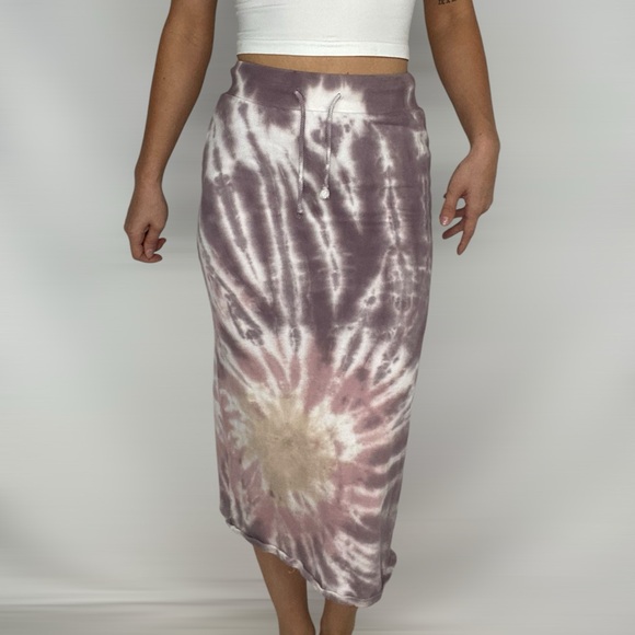 EN SAISON Tie Dye Drawstring High‎ Rise Midi Slit Sweatshirt Skirt Casual - Picture 1 of 7